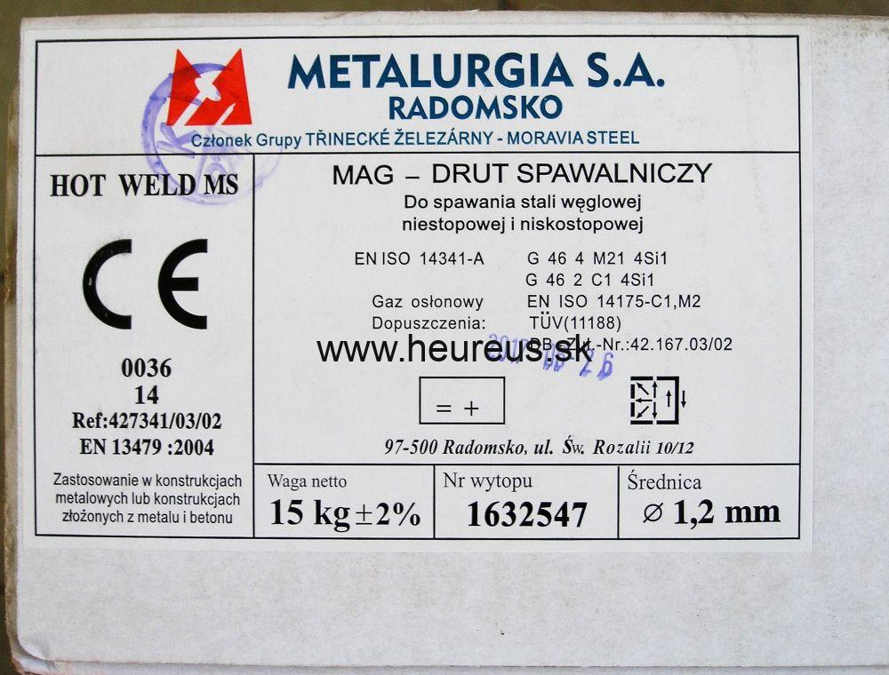 Drôt SG3 1,2 15KG 4Si1  METALURGIA NA KONšTRUKCIE