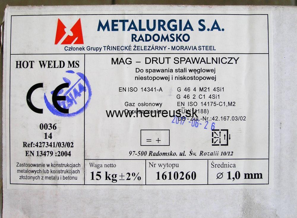 Drôt SG3 1,0 15KG 4Si1  METALURGIA NA KONšTRUKCIE